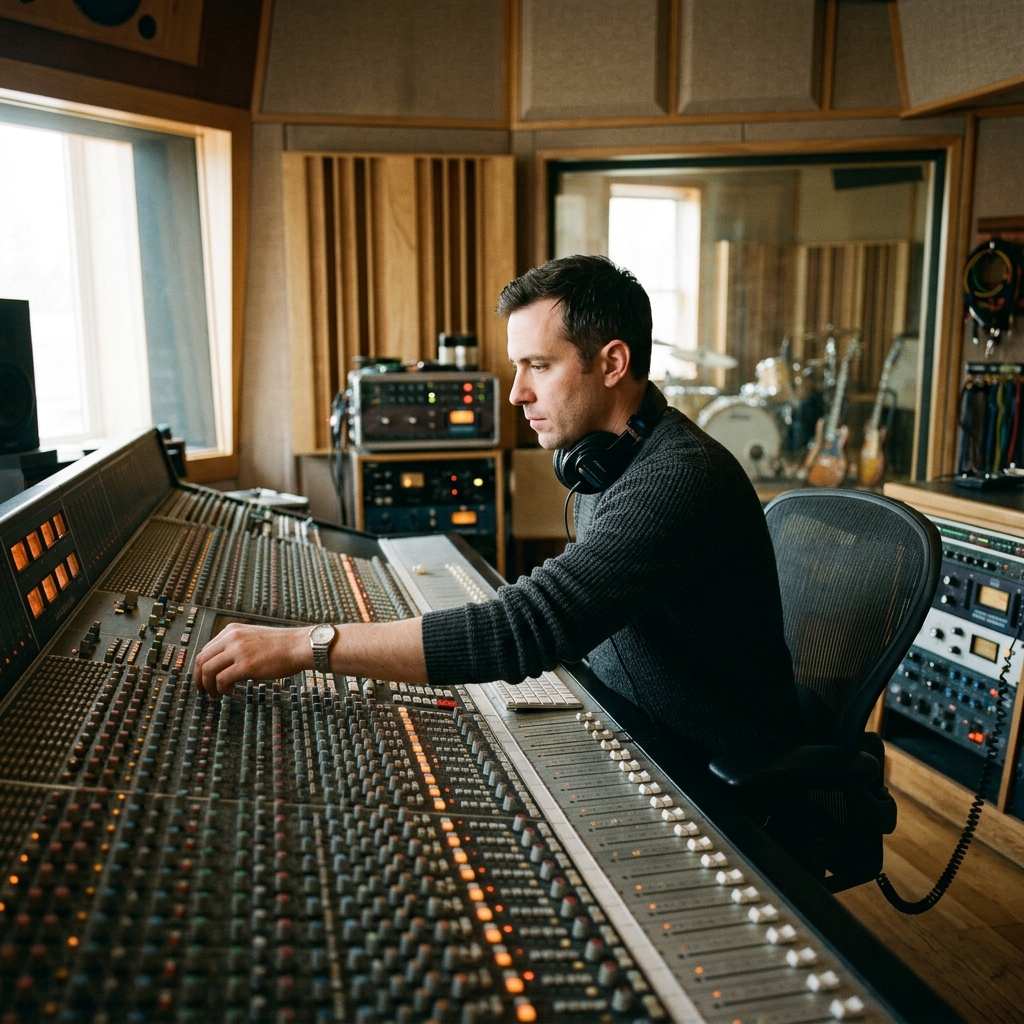 Ingeniero de sonido mezclando en consola SSL
