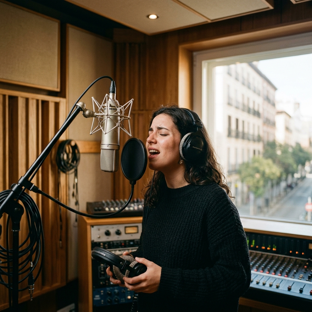 Singer recording vocals in the studio